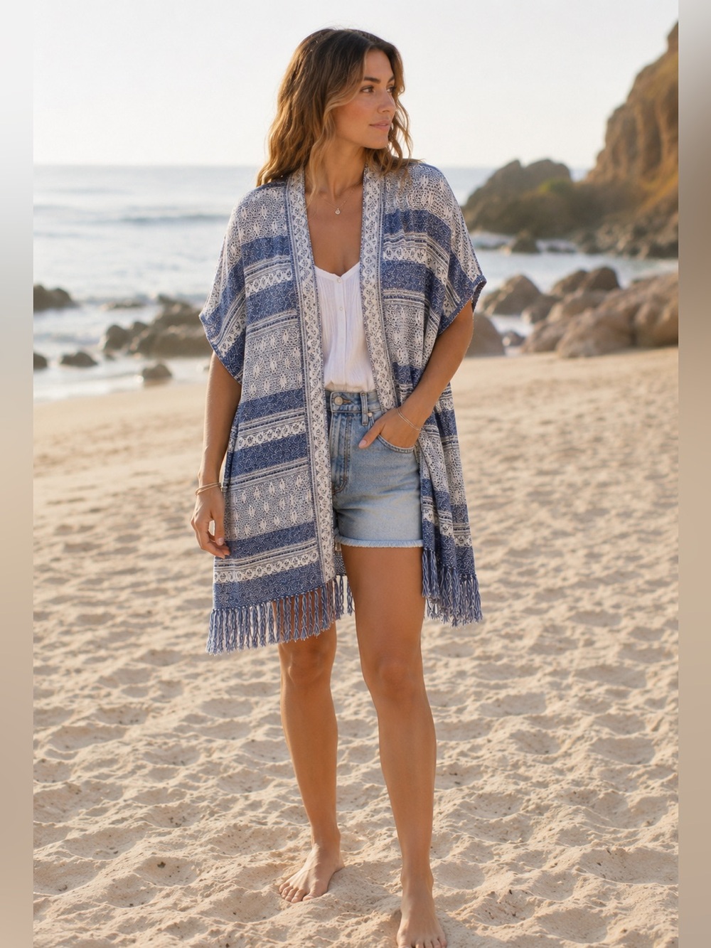 d&co. Knit Fringe Trim Sweater Cardigan